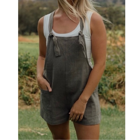 Neuflora Mendocino Linen Shortalls Mediium Olive Green - Picture 10 of 10